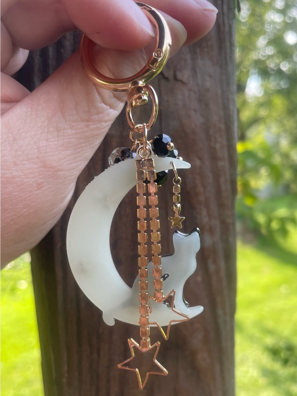 Hand Crafted Cat & Moon Keychain Purse Charm - Picture 6 of 9